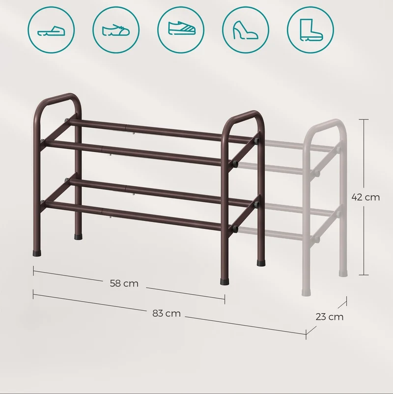 Étagère à chaussures ajustable 23 x 58 x 42 cm pratique pour entrée rangement moderne en acier bronze 12_0011758