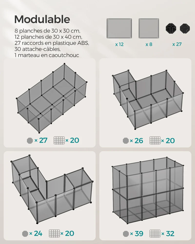 Parc modulable pour petits animaux intérieur 125 x 63 x 42 cm en plastique gris 12_0010237