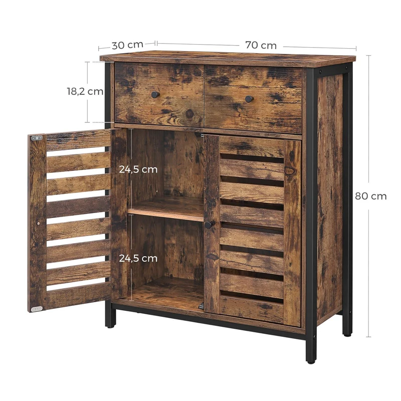 Meuble de rangement avec 1 tiroir et étagères 70 x 30 x 80 cm style industriel pour salon bureau couloir en aggloméré marron rustique 12_0009348