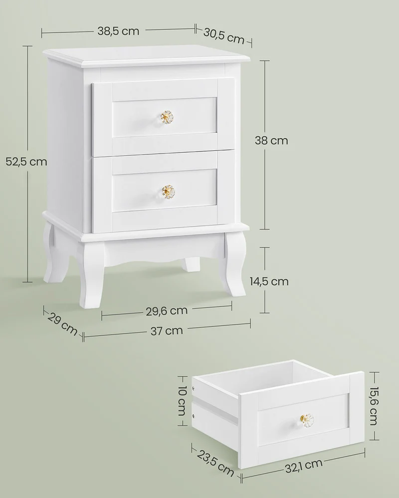 Lot de 2 tables de chevet baroques élégantes avec 2 tiroirs 38,5 x 30,5 x 52,5 cm en MDF blanc 12_0008873