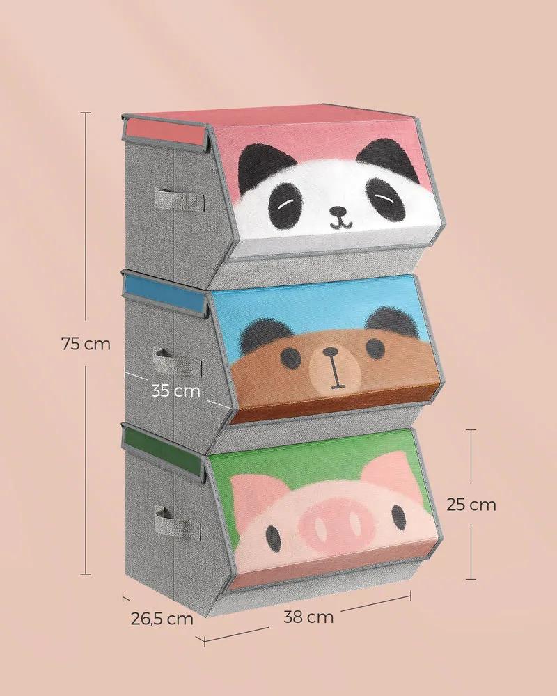 Lot de 3 boîtes de rangement empilables pour chambre d'enfant 38 x 35 x 25 cm finition colorée en carton rose 12_0010827