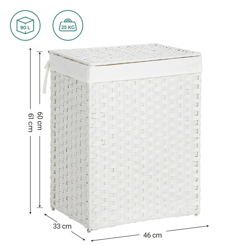Panier à linge tissé à la main pliable 90 x 60 x 60 cm avec couvercle et poignées style contemporain en rotin synthétique beige 12_0008739