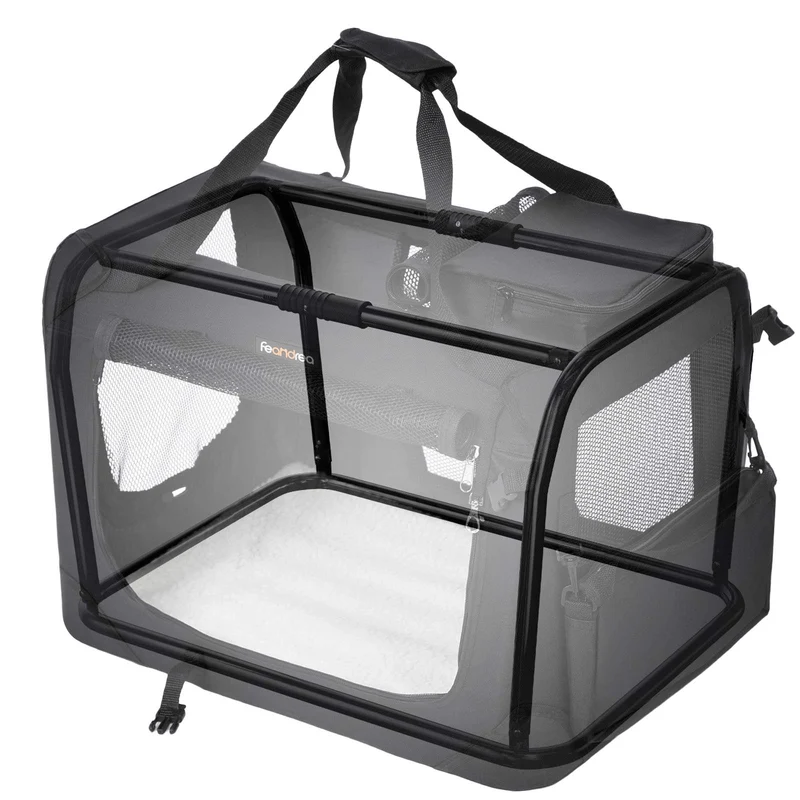 Cage de transport pliable pour animaux domestiques 60 x 40 x 40 cm avec matelas confortable en tissu oxford bleu foncé 12_0008445