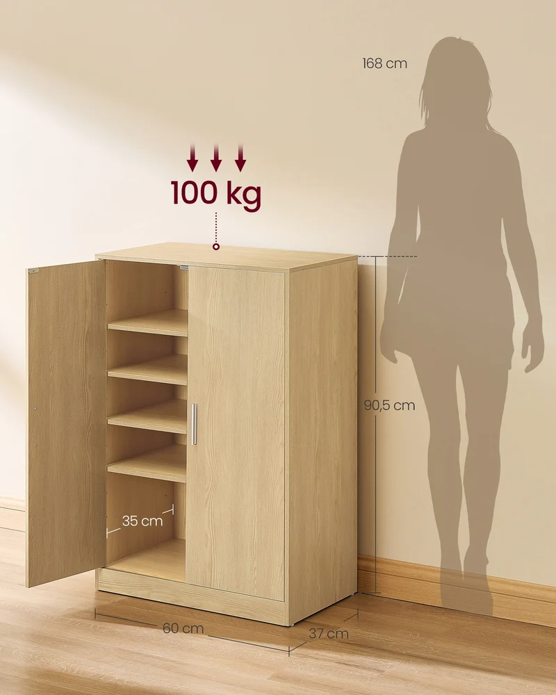 Meuble à chaussures autoportant moderne 60 x 36 x 90,5 cm 5 niveaux ambiance cosy en MDF almond 12_0013132