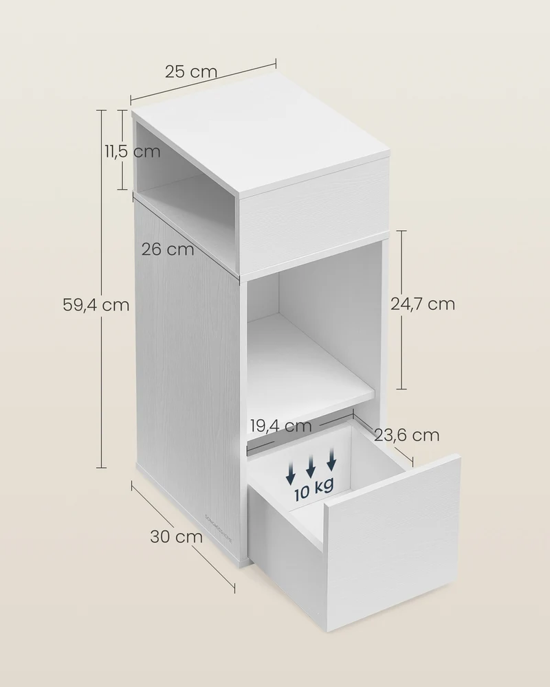 Lot de 2 tables de chevet pratiques 30 x 25 x 59,4 cm avec compartiments ouverts et tiroir en aggloméré blanc neige 12_0013023