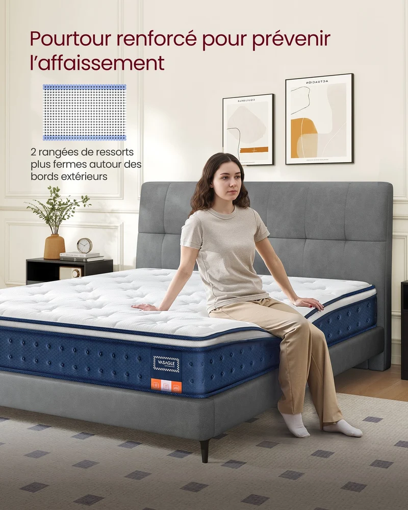 Matelas hybride simple 90 x 190 x 20 cm soutien mi-ferme 7 zones confort optimal en mousse bleu 12_0012481