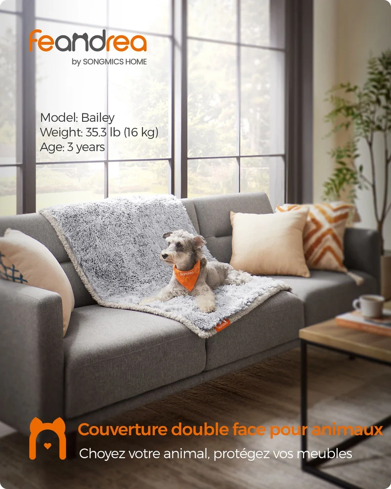Couverture chien réversible protection canapé 102 x 73 cm confort doux style moderne en peluche gris ombré 12_0011208