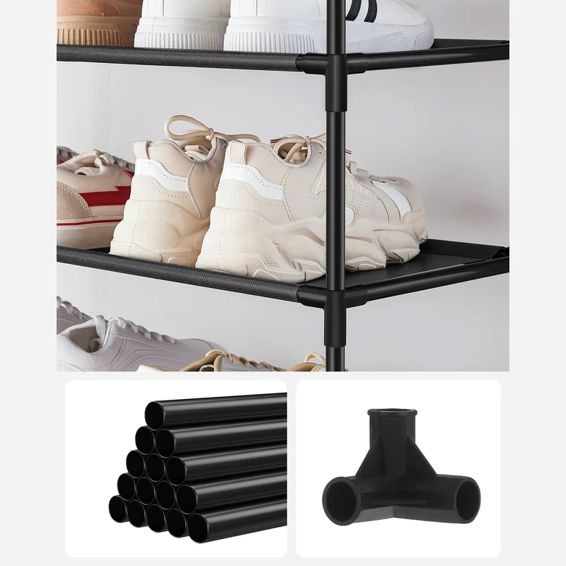 Étagère à chaussures 10 niveaux espace gain de place 33 x 33 x 173 cm style contemporain en métal noir 12_0010583