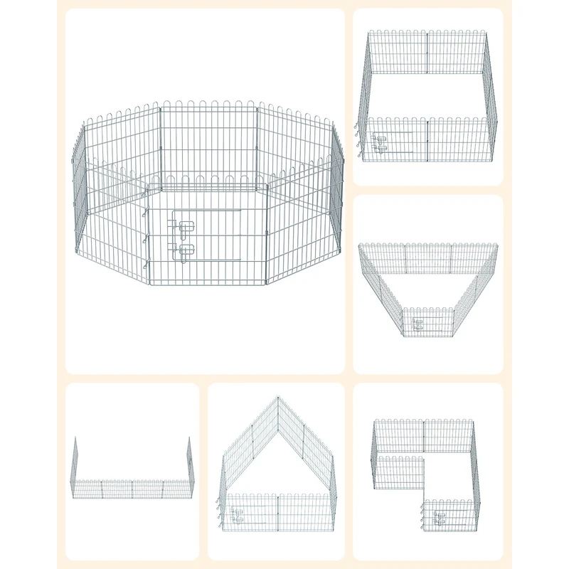 Parc pour animaux pliable enclos carré 122 x 122 x 61 cm utilisation extérieure ambiance cosy en acier argent 12_0010489