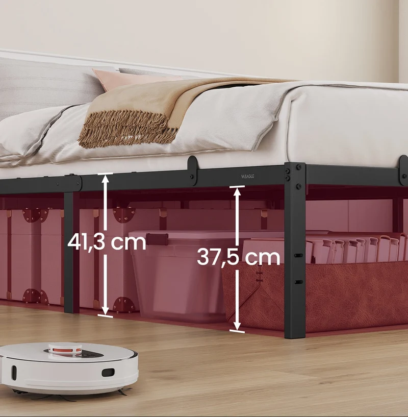 Lit double avec rangement adapté pour matelas 190 x 140 cm 41 cm en métal noir 12_0010209
