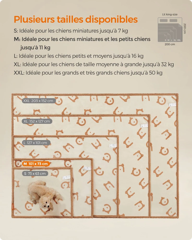 Couverture pour chien réversible 101 x 73 cm protection canapé lit ambiance cosy en flanelle beige 12_0011390