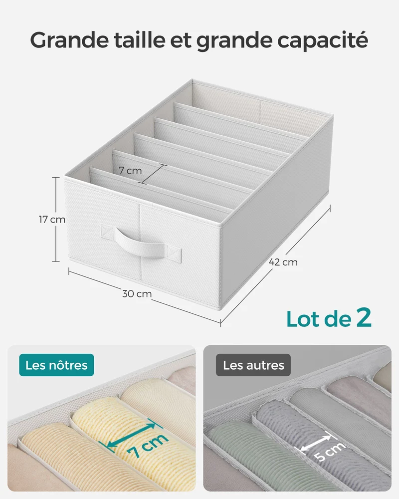 Lot de 4 organisateurs de rangement 42 x 30 x 17 cm pour vêtements finition épurée en tissu blanc 12_0011280