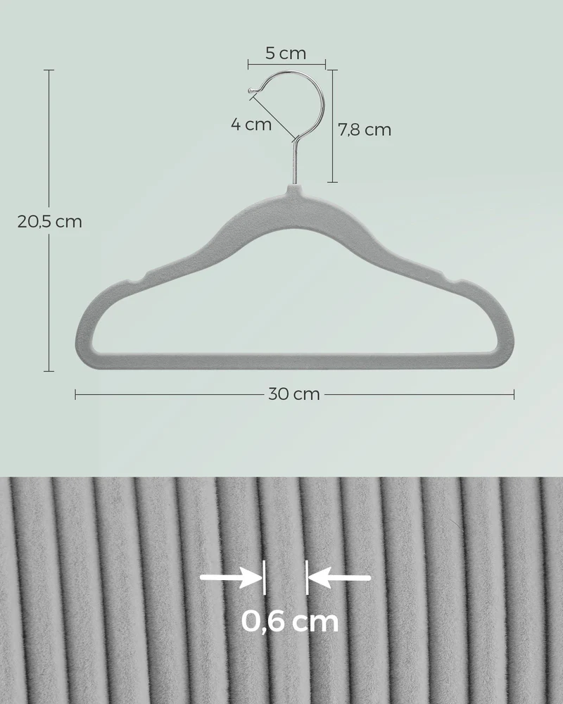 Lot de 50 cintres enfants antiglisse pour jupes robes pantalons t-shirts 30 x 20,5 cm en plastique gris tourterelle 12_0010627
