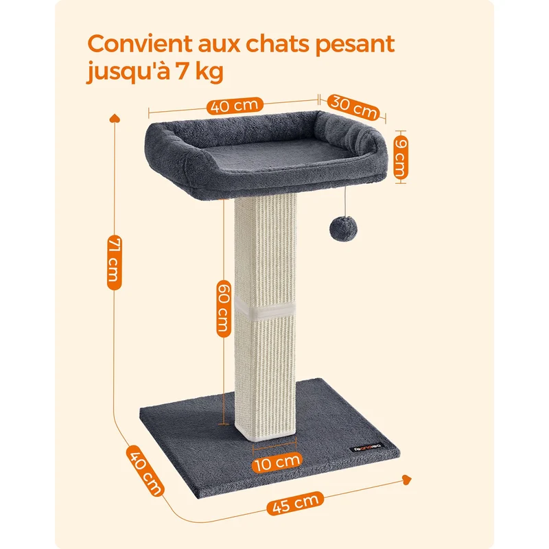 Griffoir pour chat avec plateforme cosy 45 x 40 x 71 cm en panneau d'aggloméré gris foncé 12_0010544
