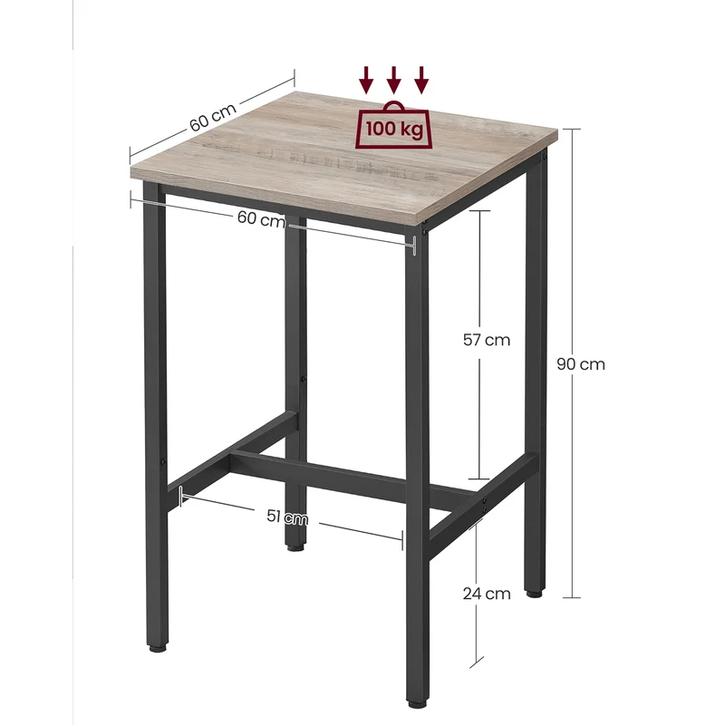 Table haute carrée style industriel montage facile 60 x 60 x 92 cm en panneau d'aggloméré noir 12_0010805