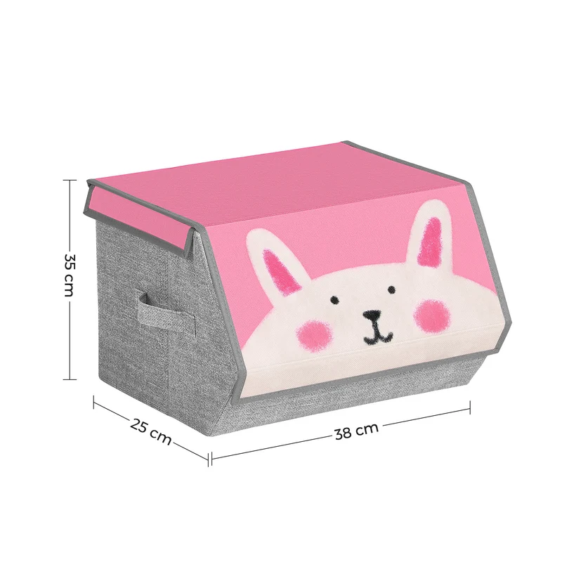 Lot de 3 boîtes de rangement empilables pliables pour chambre d'enfant salle de jeux 38 x 25 x 35 cm en tissu rose 12_0010374