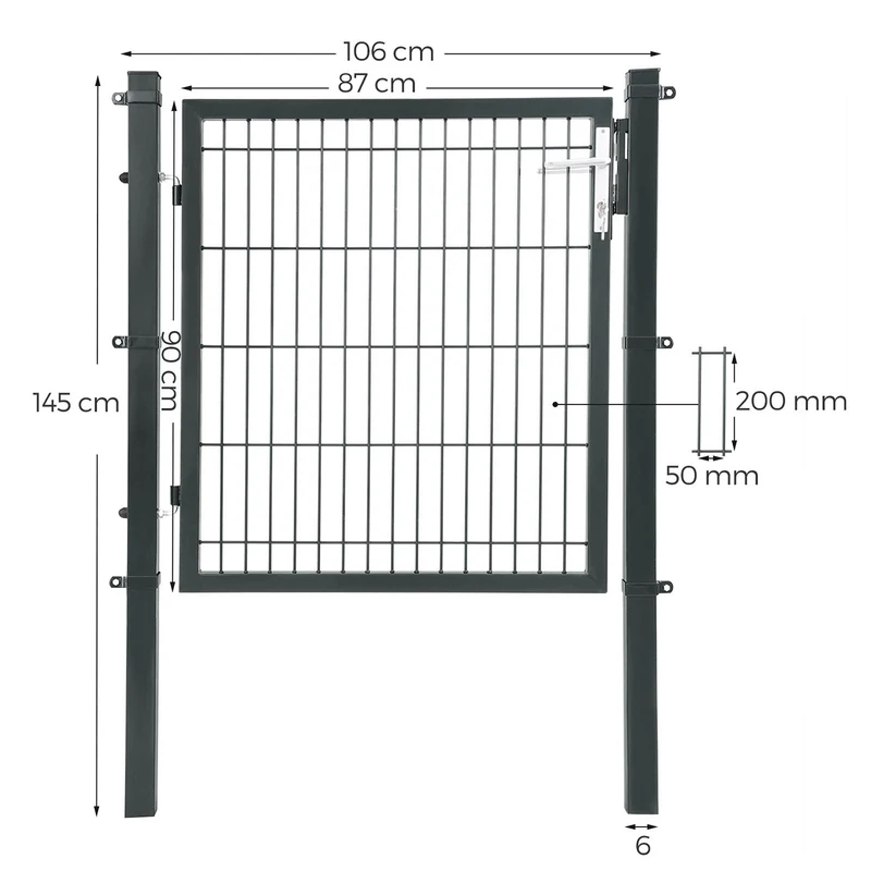 Portillon grillagé robuste avec serrure et clés 106 x 90 cm usage extérieur style contemporain en acier galvanisé gris 12_0010096