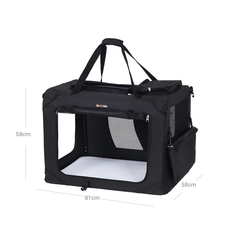 Caisse de transport pour chien pliable 81 x 58 x 58 cm confort optimal design moderne en tissu noir 12_0009789