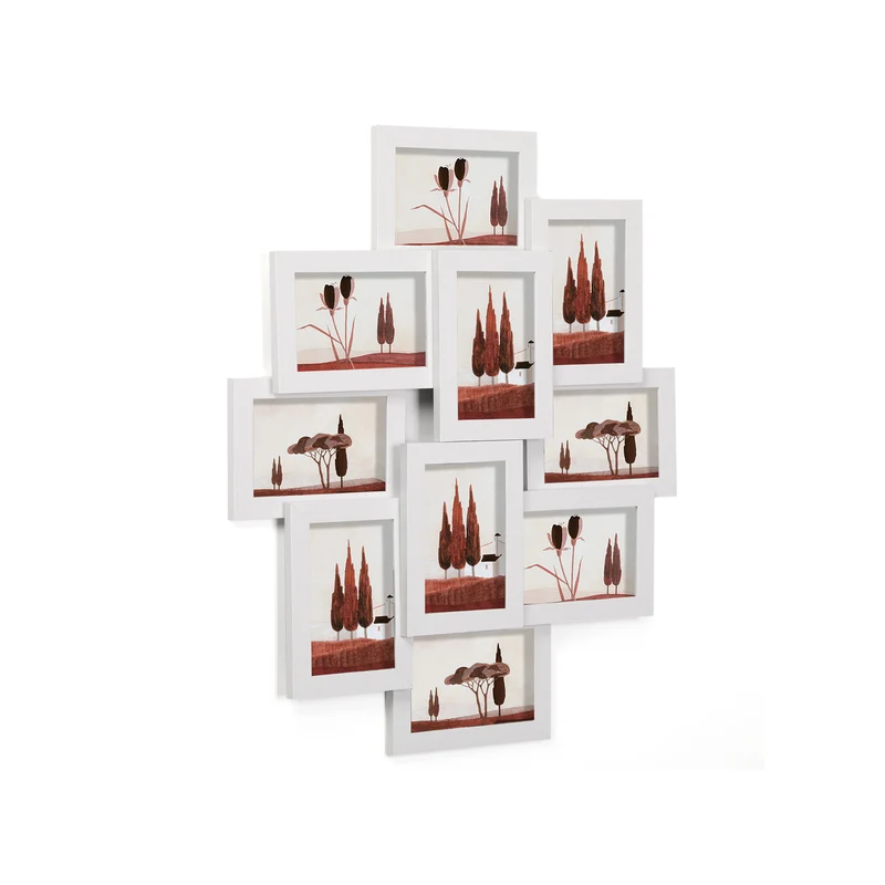Cadre photo pêle-mêle mural pour 10 photos 60 x 3,6 x 49,3 cm en MDF blanc 12_0008482