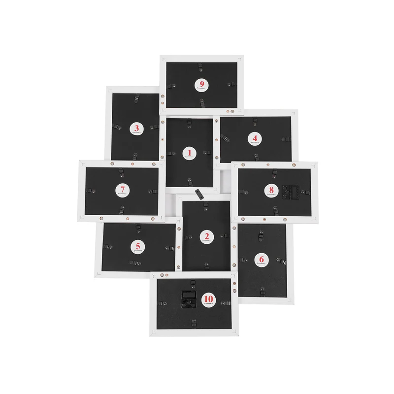 Cadre photo pêle-mêle mural pour 10 photos 60 x 3,6 x 49,3 cm en MDF blanc 12_0008482