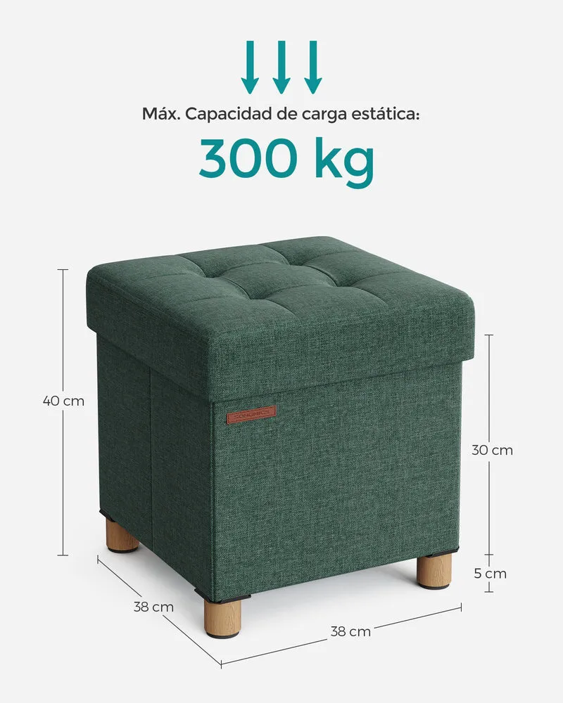 Pouf coffre de rangement pliable pour salon chambre 38 x 38 x 40 cm assise confortable style rétro en MDF vert 12_0010681