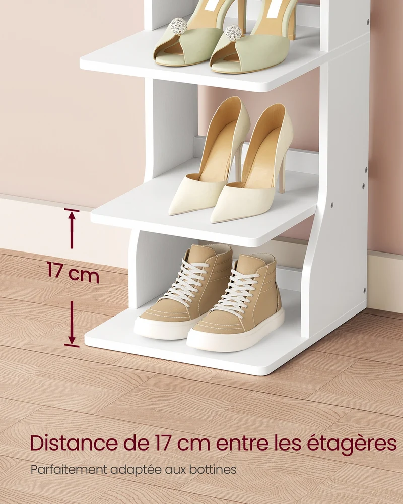 Étagère à chaussures gain de place 30 x 26,4 x 147 cm style contemporain entrée rangement en aggloméré blanc mat 12_0010236
