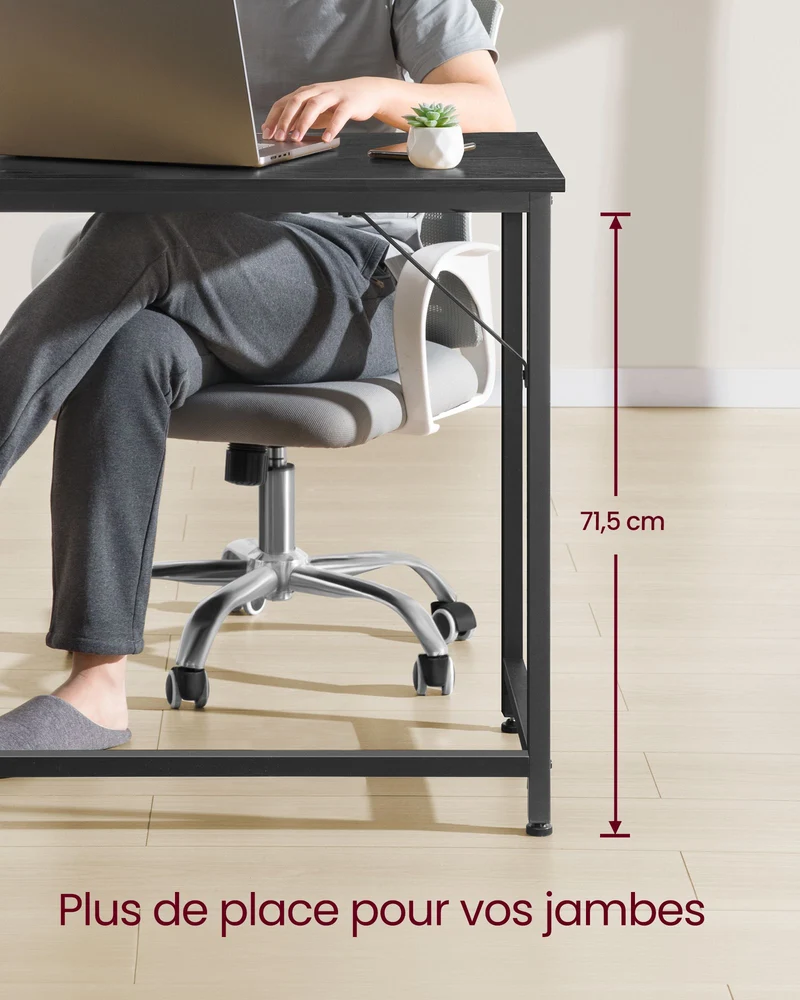 Bureau moderne industriel design 140 x 60 x 76 cm usage bureau salon chambre assemblage simple en aggloméré noir 12_0009277
