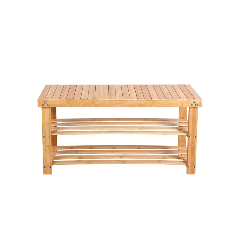 Banc étagère à chaussure en bambou naturel 3 niveaux pour entrée salle de bain salon couloir lbs90n 12_0003201