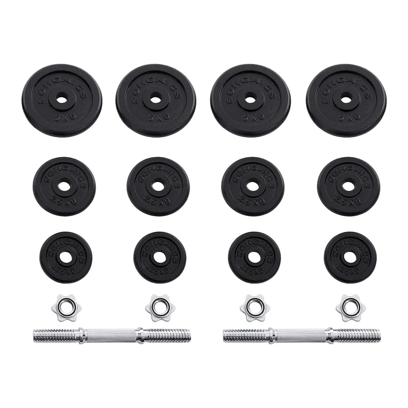 Lot de 2 haltères courts en fonte pour musculation complète 30 x 15 x 15 cm ergonomiques design noir 12_0009131