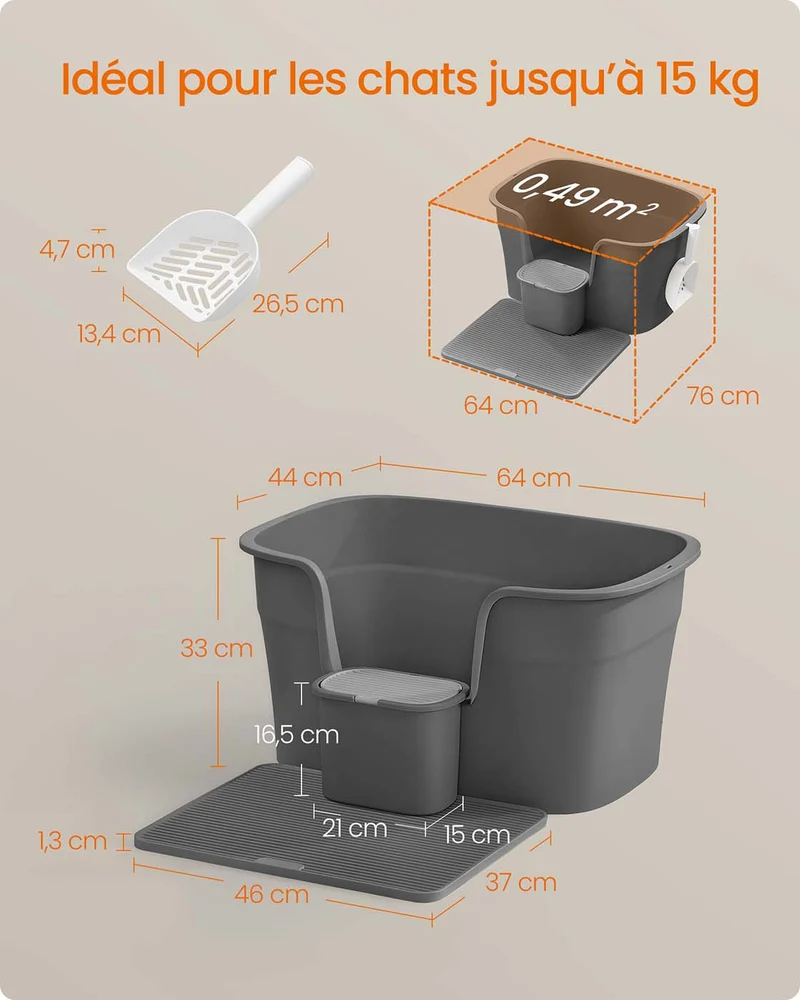 Table d'appoint moderne 64 x 76 x 33 cm légère design épuré salle de séjour en PP gris tourterelle 12_0012449