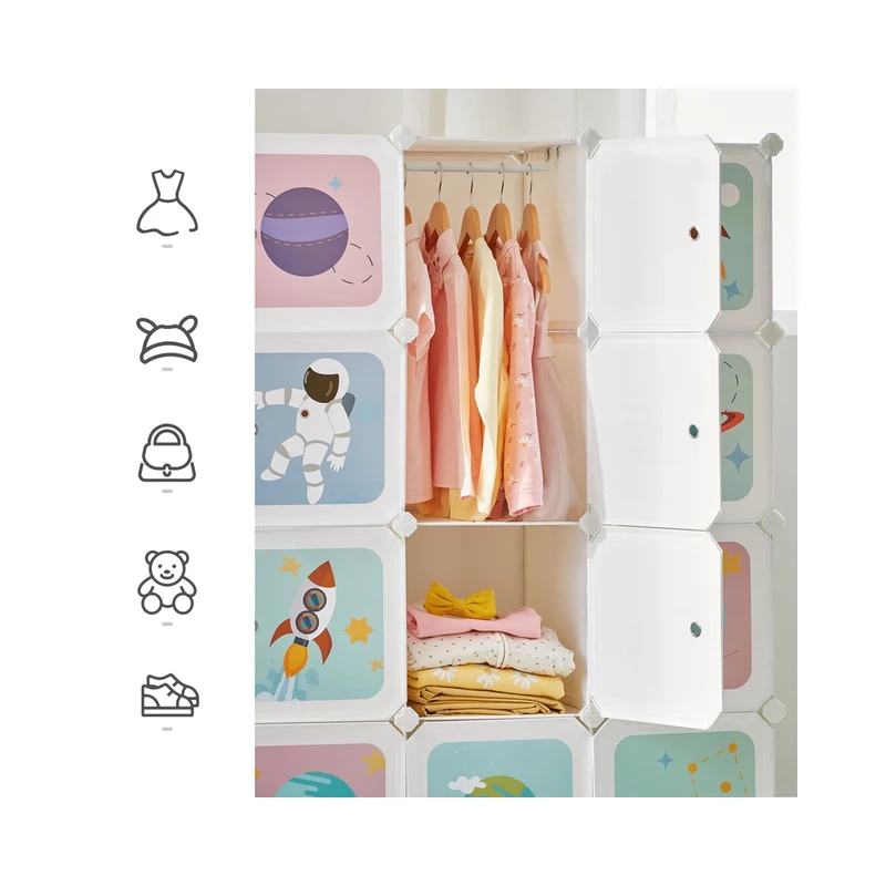 Armoire modulable en rangement enfant 123 x 41 x 123 cm avec 16 cubes empilables design épuré en plastique blanc 12_0011925