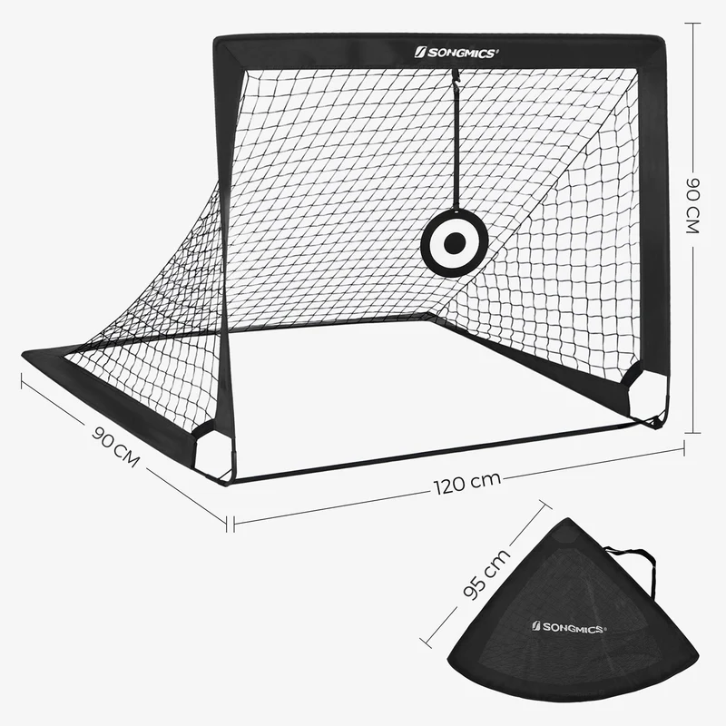 Lot de 2 cages de football pliables pour jardin parc plage 90 x 120 x 90 cm en polyester noir 12_0010188