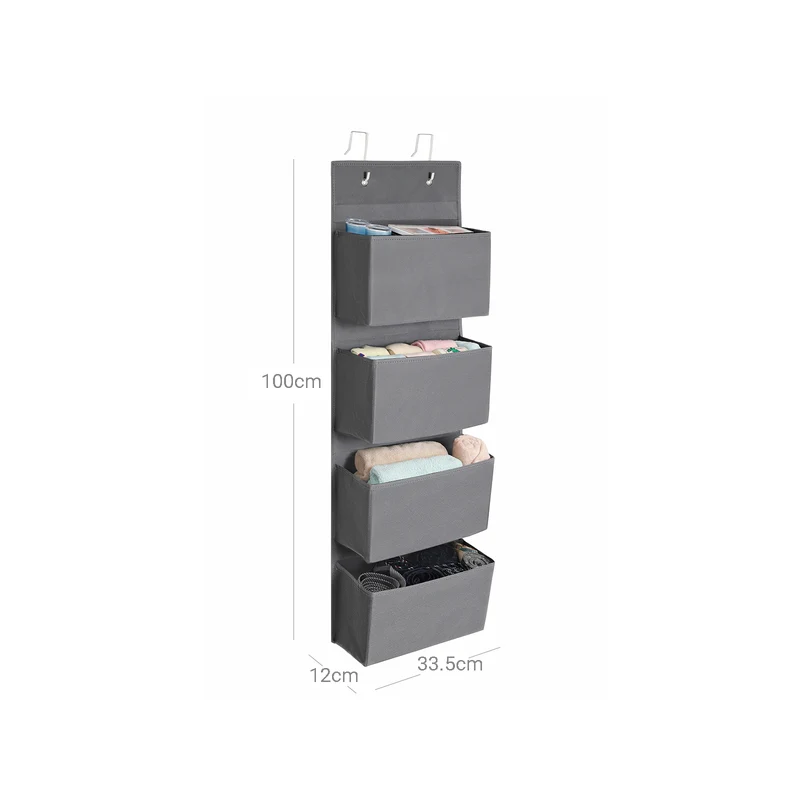 Étagère à suspendre pratique 4 compartiments rangement porte 33,5 x 12 x 100 cm en tissu gris 12_0009772