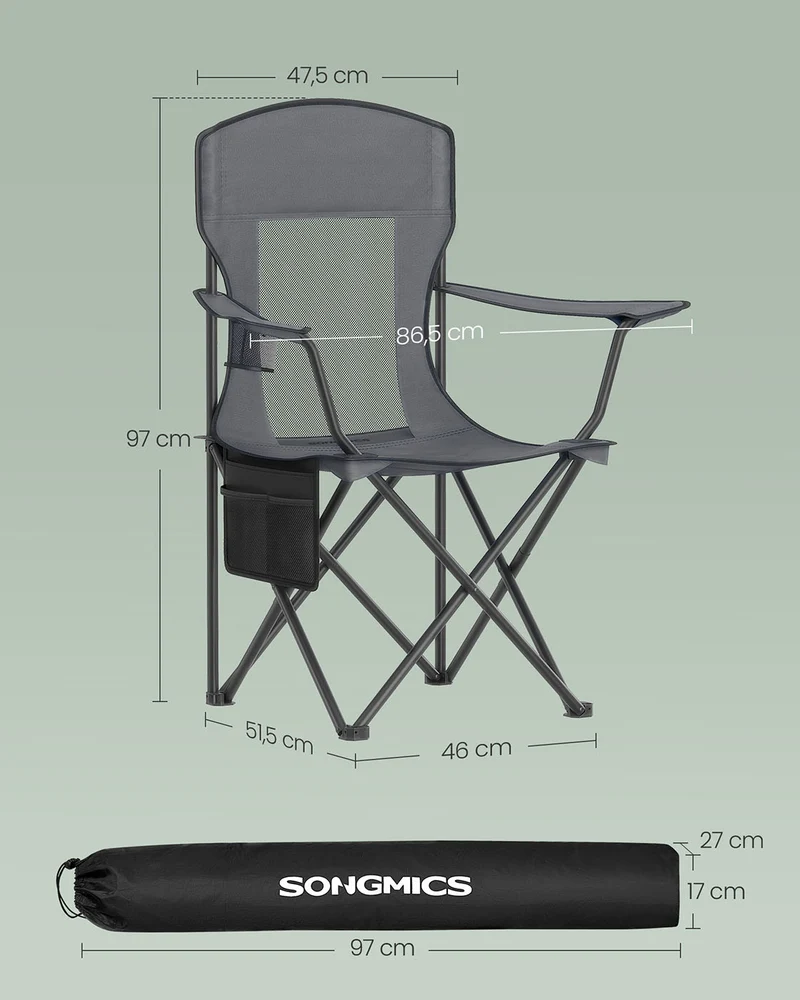 Chaises de camping respirantes lot de 2 pliantes dossier haut accoudoirs réglables porte-gobelet supporter jusqu'à 150 kg pour jardin sport en plein air noir d'encre gcb028b02 12_0004978