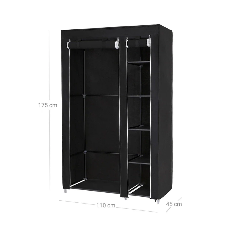 Armoire de rangement penderie de vêtement pliable en tissu non-tissé 110 x 45 x 175 cm noir lsf007 12_0003664