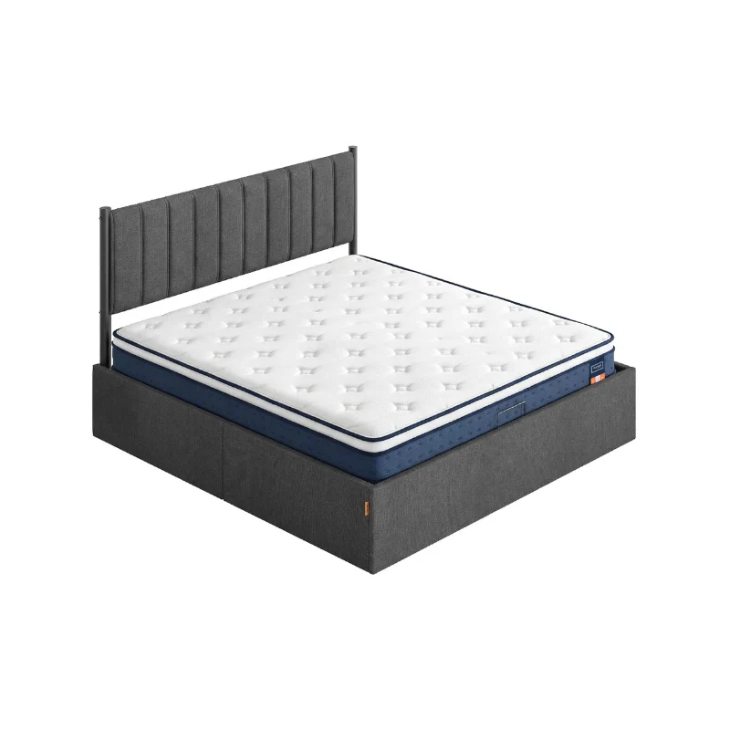 Lit coffre 140 x 190 cm sommier relevable avec rangement moderne chambre 198,8 x 143,4 x 110 cm en tissu gris ardoise 12_0012409