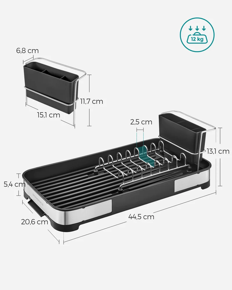 Egouttoir à vaisselle en acier inoxydable antirouille 45 x 23 x 10 cm design moderne cuisine finition mate en acier inoxydable argenté 12_0011231