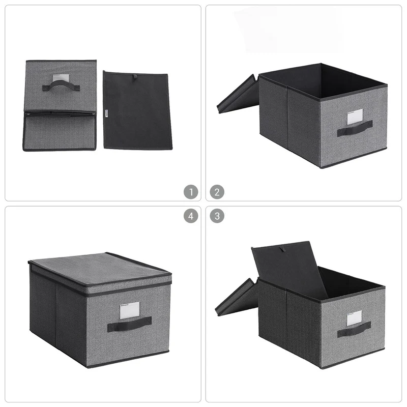 Lot de 6 boîtes de rangement pliables cubes 33 x 33 x 33 cm pratique décoratif en tissu noir 12_0010761