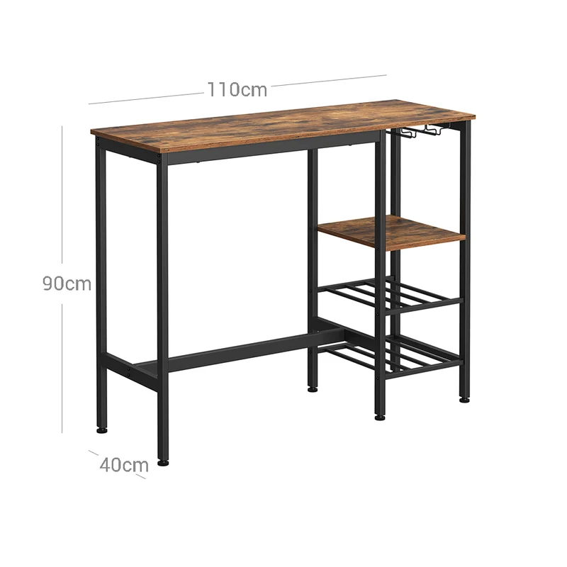 Table haute de bar avec supports pour verres et bouteilles 110 x 40 x 90 cm style industriel en aggloméré marron 12_0009764