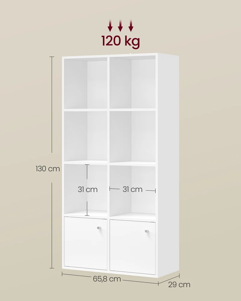 Bibliothèque étagère de rangement pour livres 29 x 65,8 x 130 cm avec 3 placards inférieurs style moderne en aggloméré blanc 12_0008389