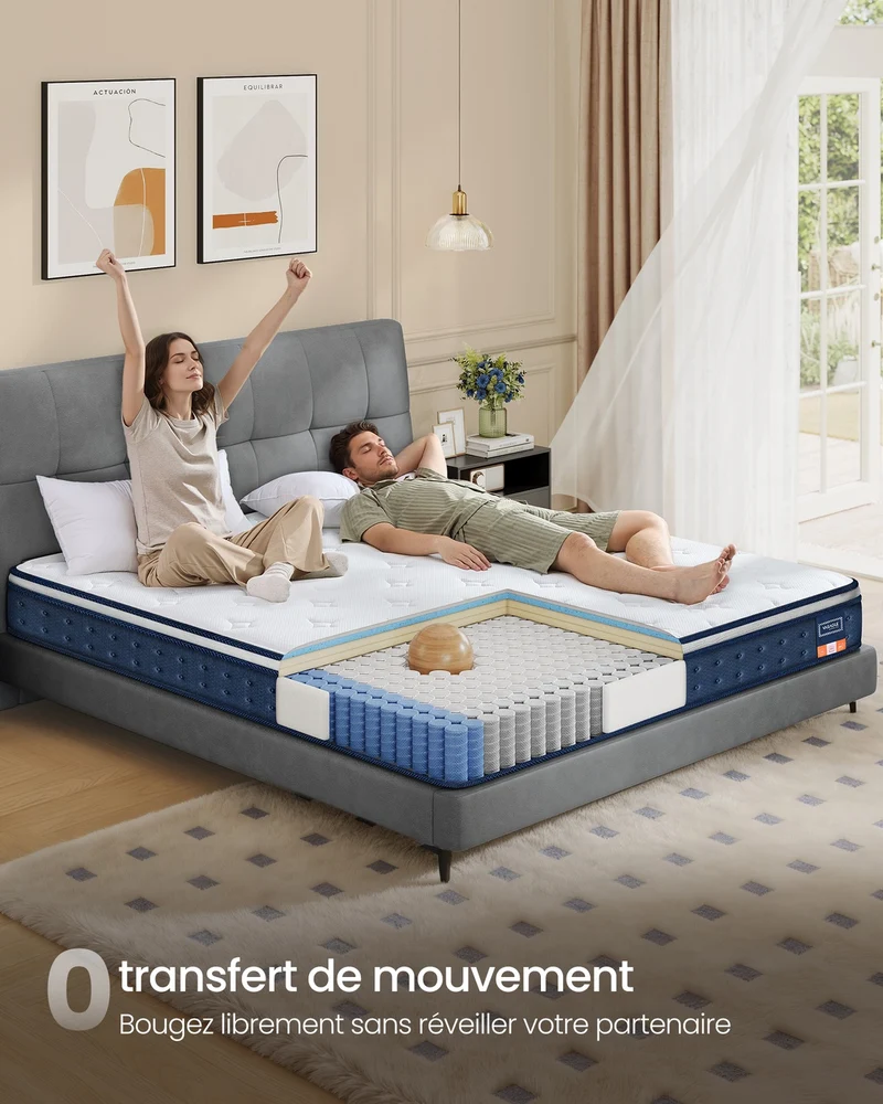 Matelas simple 90 x 190 x 20 cm soutien mi-ferme 7 zones confort optimal finition respirante en mousse bleu 12_0012644