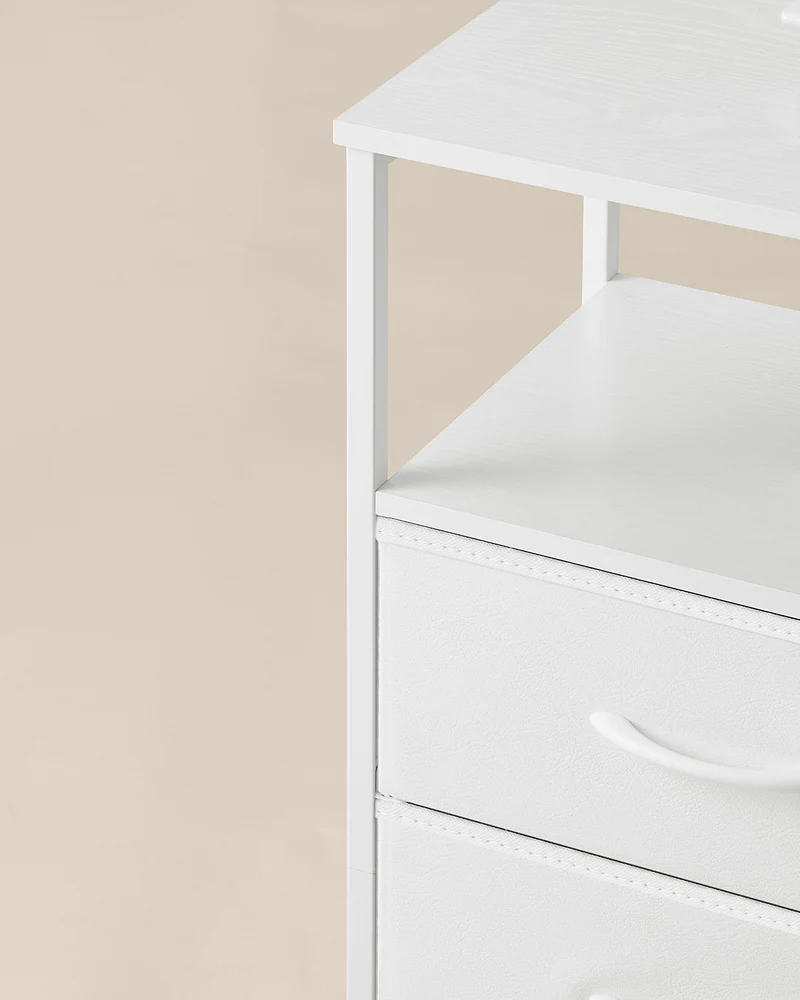 Table de chevet avec éclairage LED moderne 30 x 39,6 x 75,9 cm 1 étagère ouverte 2 tiroirs en panneau MDF blanc 12_0012366