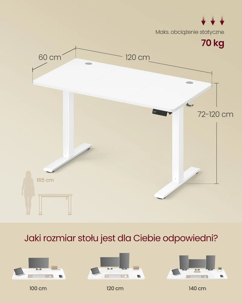 Bureau assis-debout réglable en hauteur 120 x 60 cm avec fonction mémoire pour télétravail en panneau d'aggloméré blanc 12_0012310