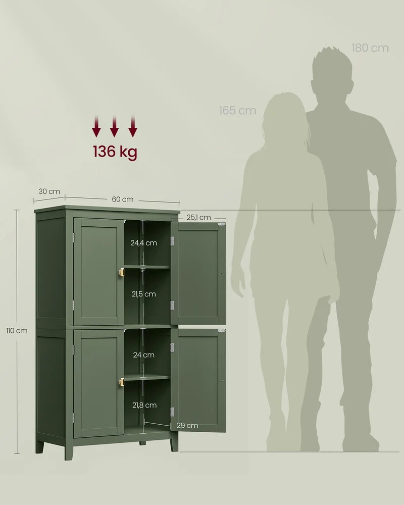 Armoire de rangement moderne avec étagères réglables 30 x 60 x 110 cm en MDF vert forêt 12_0010737