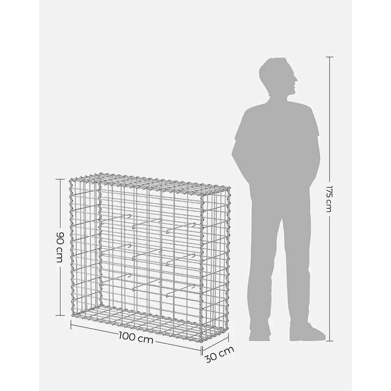 Lot de 4 gabions en métal pour décoration jardin 100 x 90 x 30 cm maille 5 x 10 cm en acier galvanisé argent 12_0010638