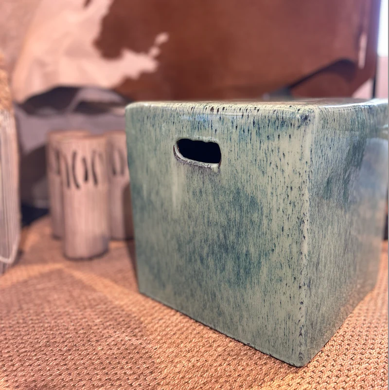Tabouret Cubique Céramique Bleu Paon