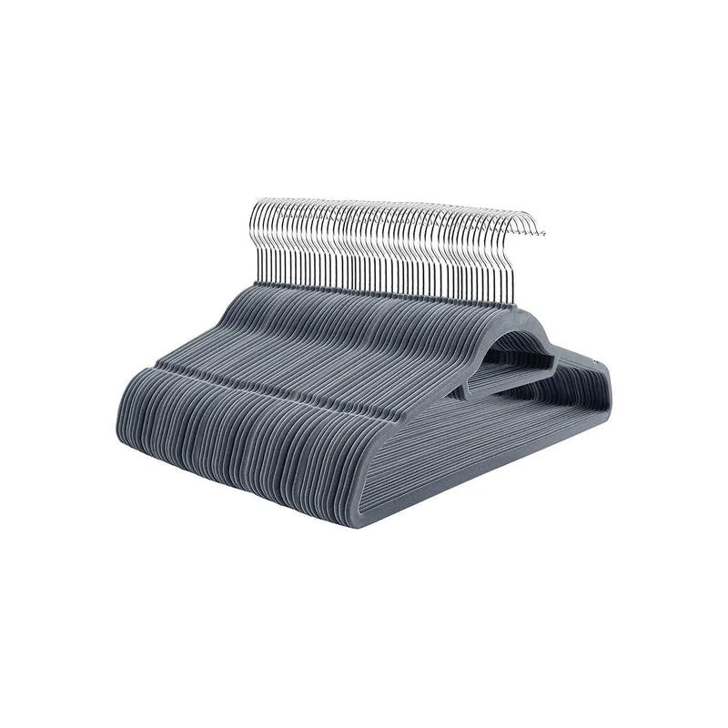 Lot de 100 cintres en velours peu encombrants antidérapants 45 x 23,5 x 0,6 cm style moderne en ABS gris clair 12_0008882
