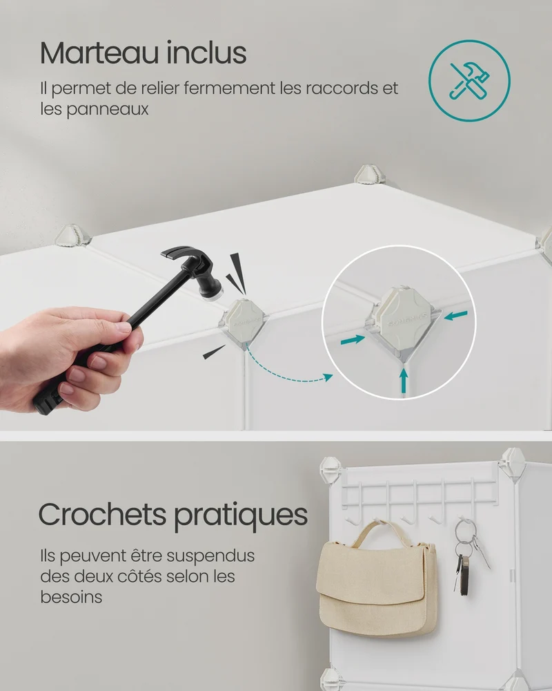 Étagère de rangement modulable 32 x 124,4 x 124,6 cm 10 compartiments pratique design contemporain en acier blanc 12_0010725