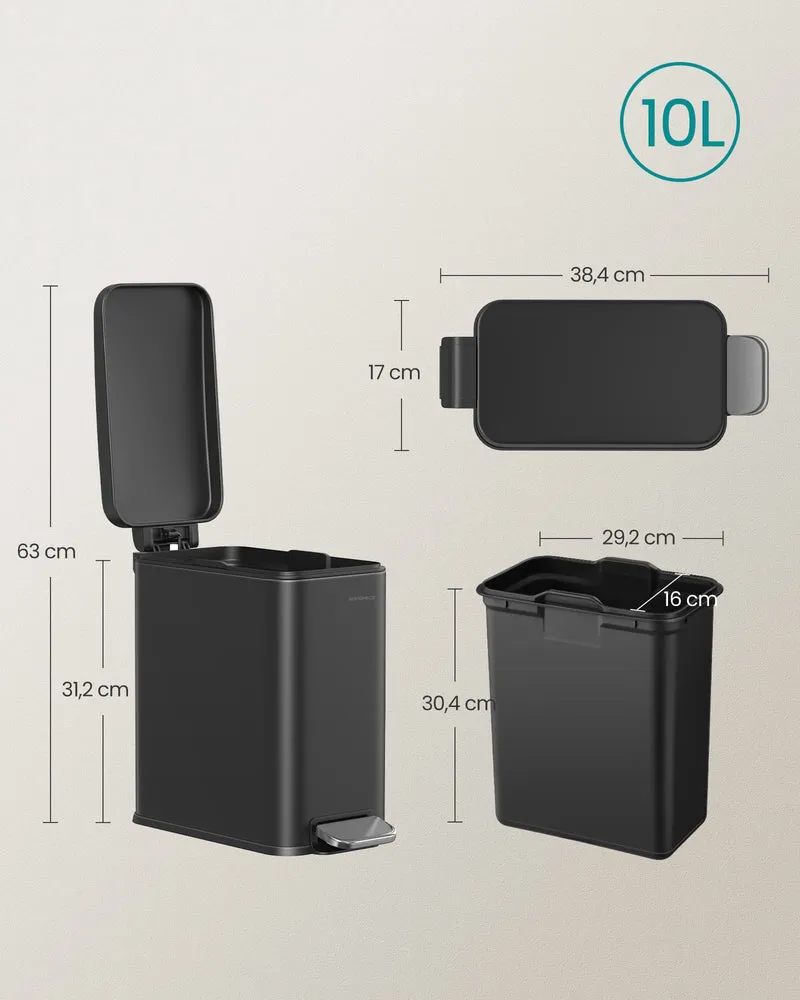 Poubelle à pédale compacte pour salle de bain 38,4 x 17 x 35 cm fermeture douce design moderne en acier noir 12_0011339