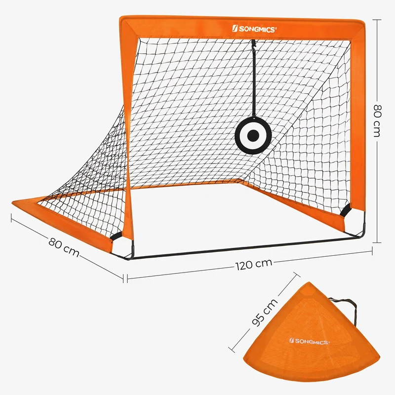 Lot de 2 cages de football pliables pour jardin parc plage 120 x 91 x 91 cm avec accessoires entraînement en polyester orange 12_0010813